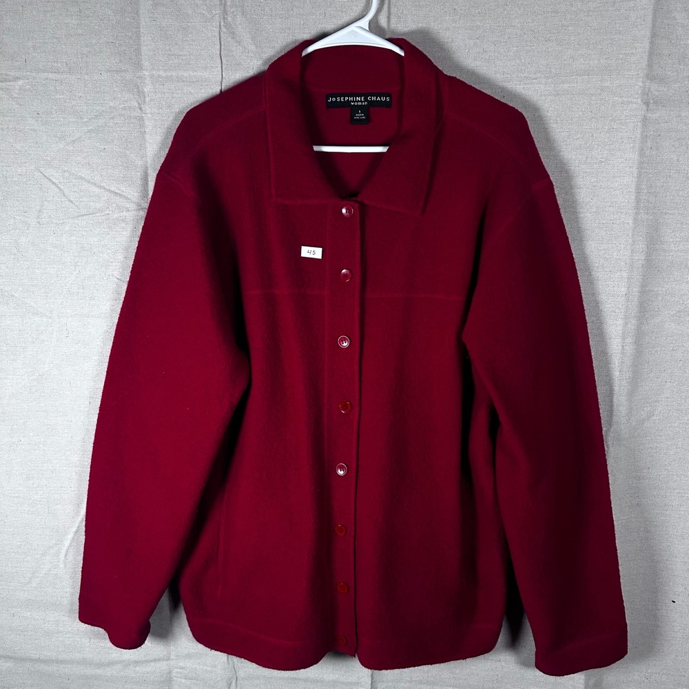 Josephine Chaus Woman Red 100% Wool‎ Button Front Jacket Cardigan Size 1 (Large)